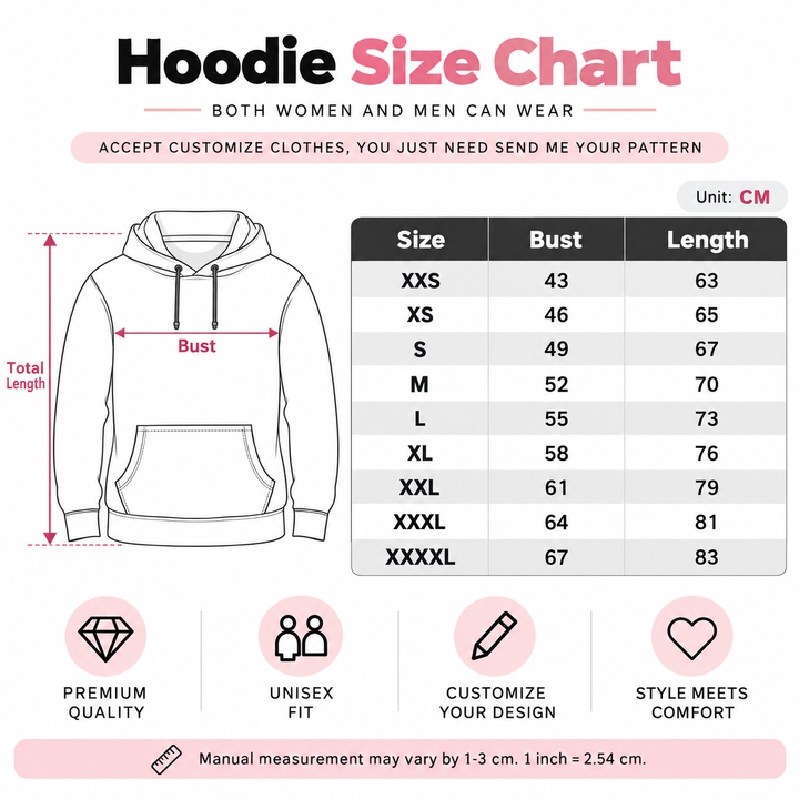 Nightmare Before Coffee hoodie size chart XXS to 4XL