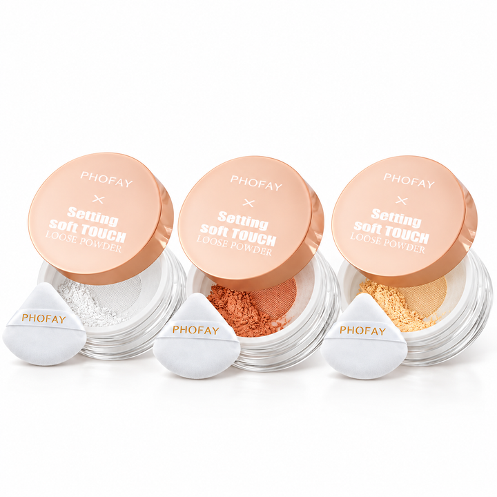 Three visible PHOFAY powder shades displayed side by side