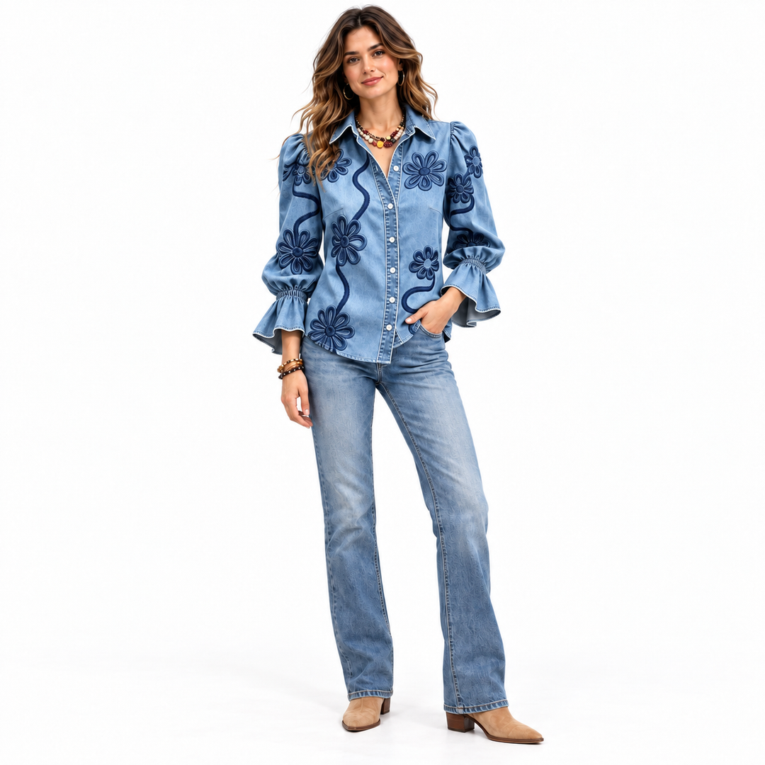 Dusty Blue embroidered shirt front view
