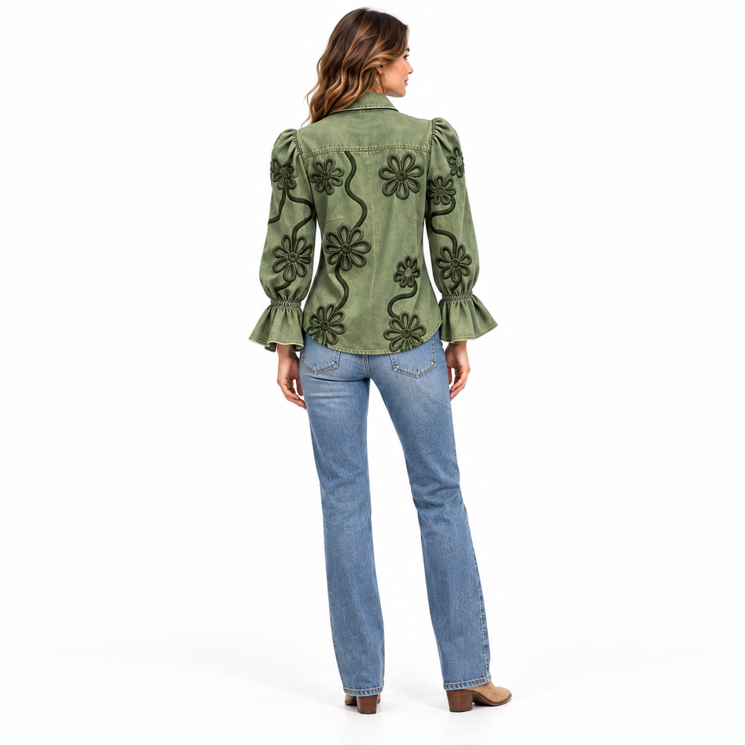 Moss embroidered shirt back view