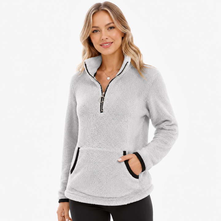 Plus-Size Fleece Quarter-Zip Sweatshirt white model view on a clean studio background.