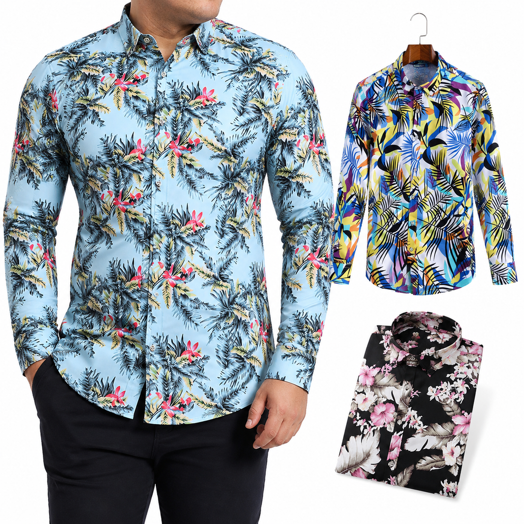 Commercial hero view of a tropical floral men&