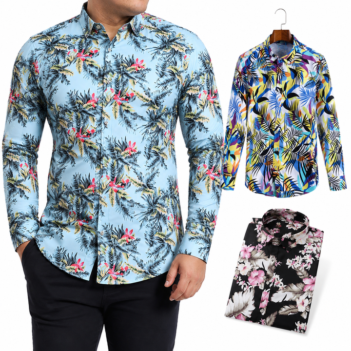 Commercial hero view of a tropical floral men&