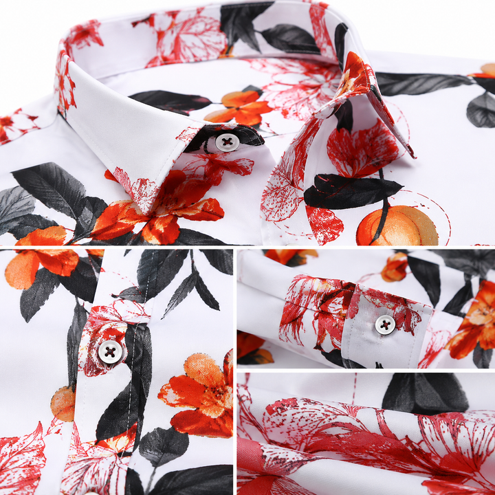 Close detail of white red floral men&