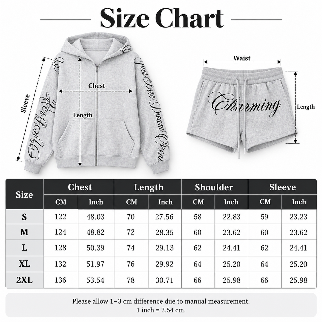 Hoodie size chart showing measurements from S through 2XL