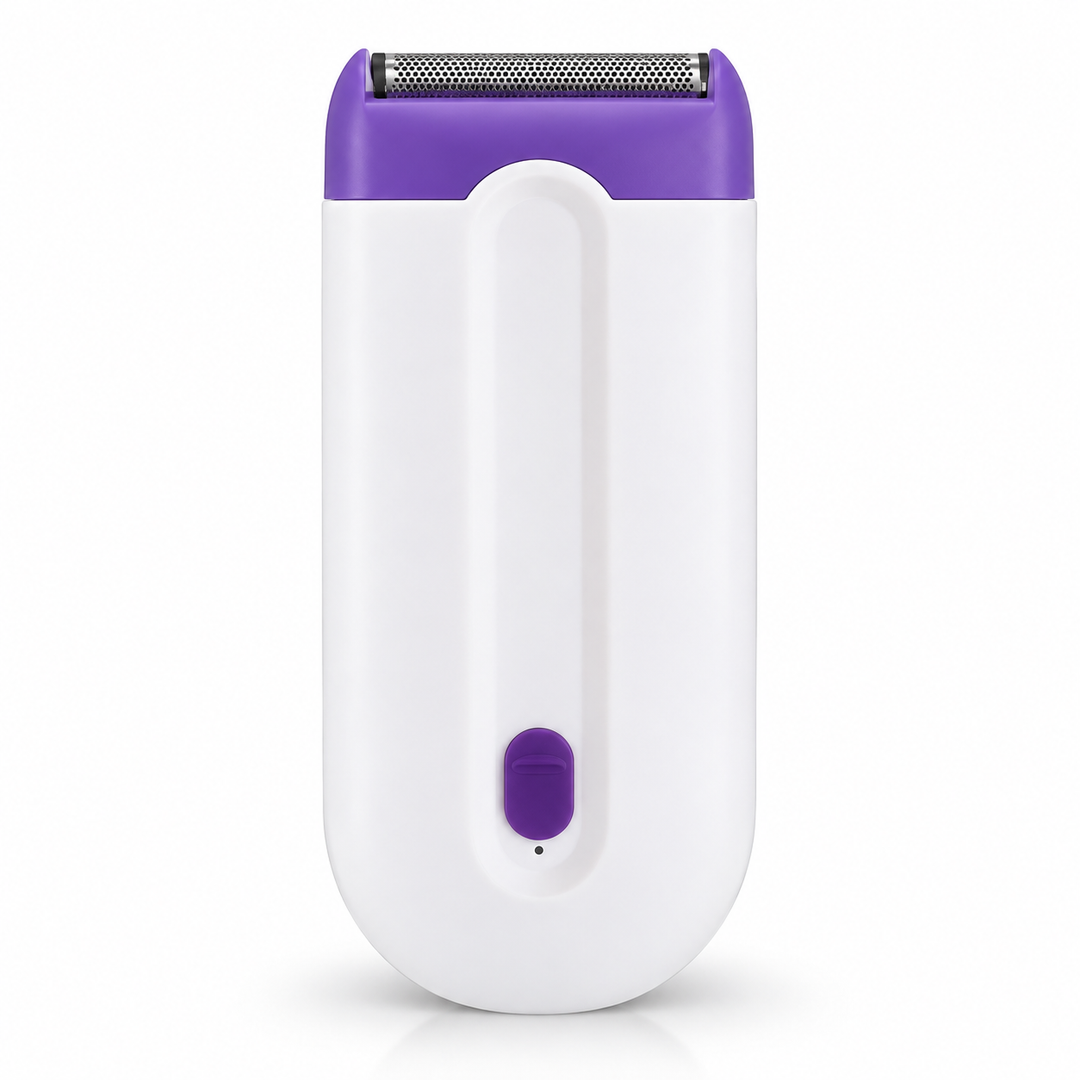 Electric hair remover for women with white body, purple switch and foil head