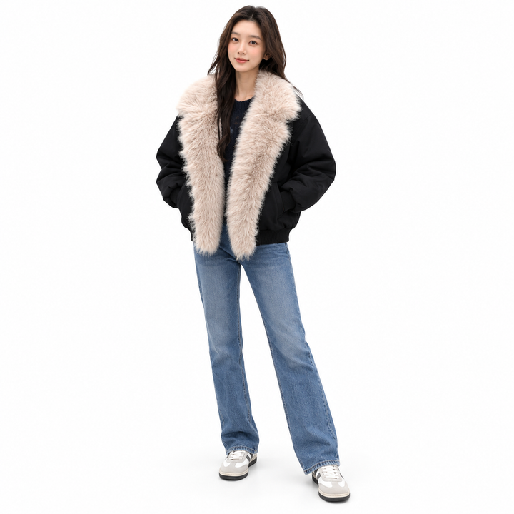 Fleece lined jacket front on model