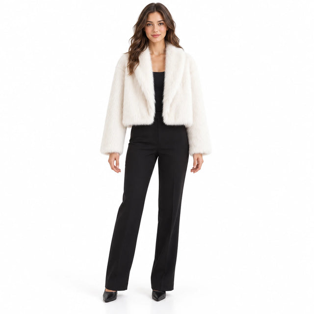 Cropped Faux Fur Jacket for Women with Polyester Lining