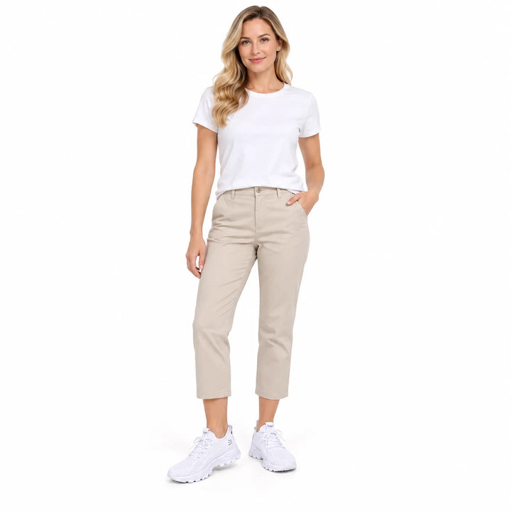 Full-length female model wearing White women&