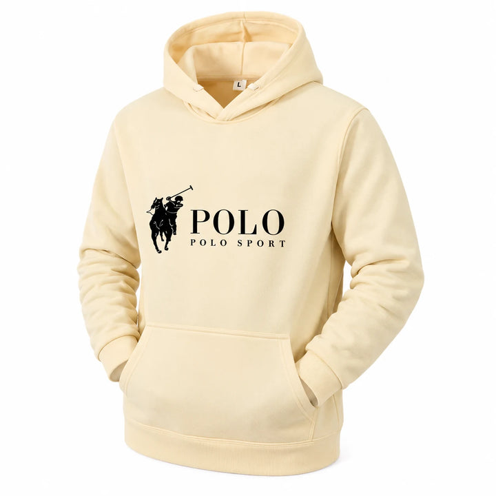 Cream chest-print pullover, alternate front view on a white studio background