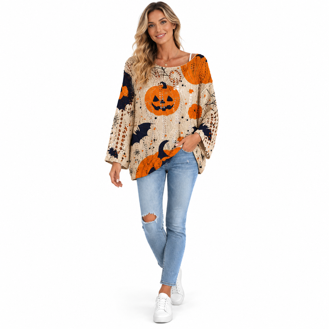 Pumpkin sweater khaki sweater on model