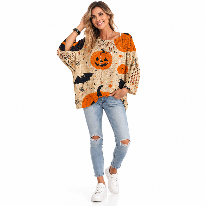 Pumpkin sweater khaki sweater front styling