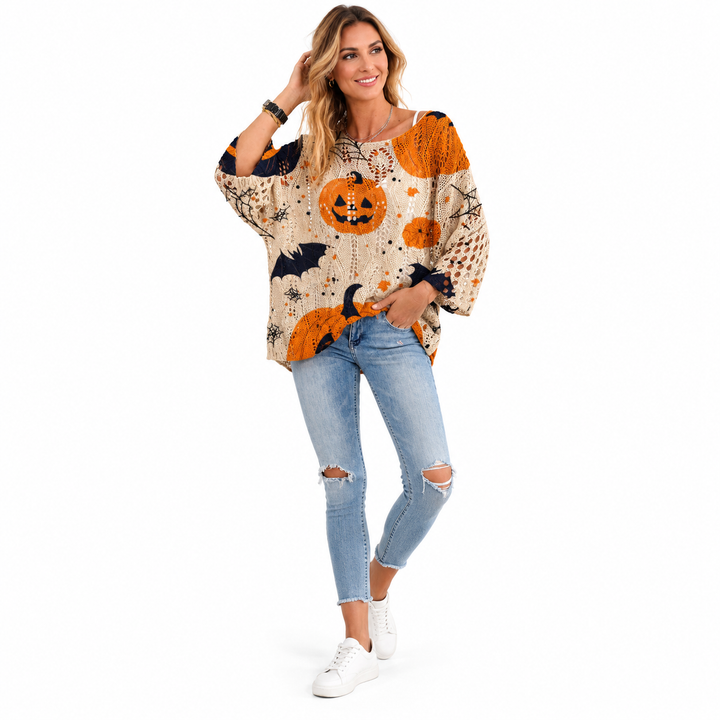 Pumpkin sweater khaki sweater alternative front