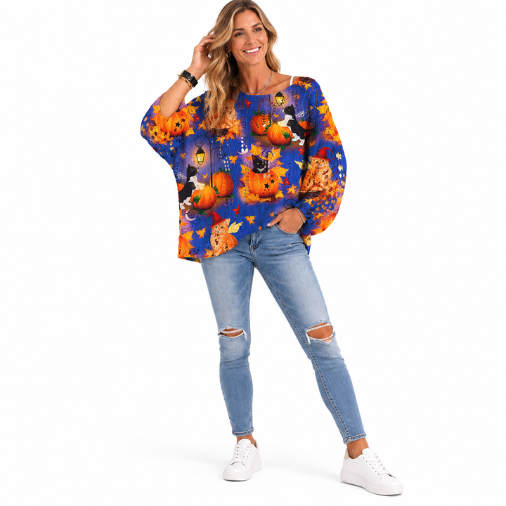 Pumpkin sweater blue Halloween print front