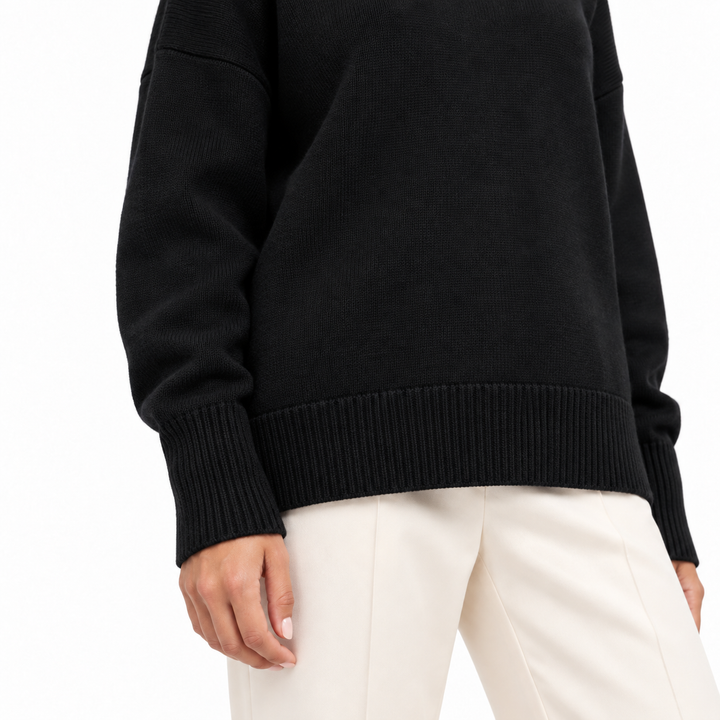 Close-up of the black sweater&