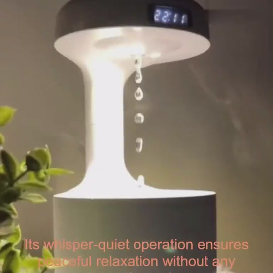 Sleek White Anti-Gravity Humidifier with Clock—Ultra-Quiet Mist for Peaceful Nights