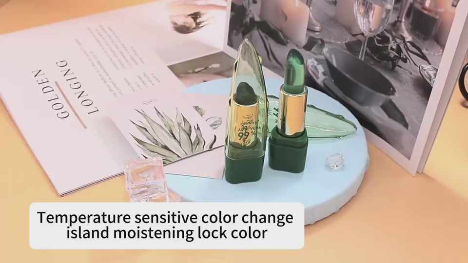 Close-up swatch of Aloe Vera Color Changing Lipstick on fair skin