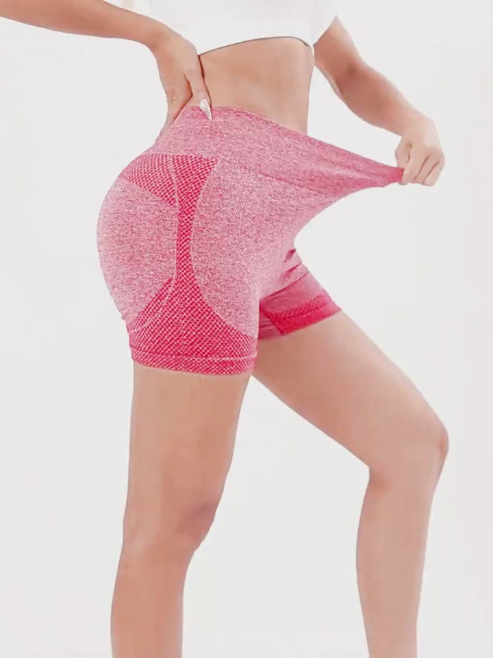  Seamless butt lifting yoga shorts women size S/M and L/XL, gym activewear fit comparison two female models front view
