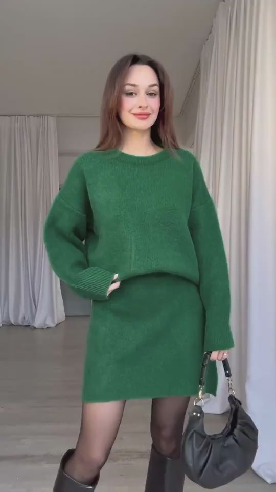 sweater skirt set women white knit fabric texture premium finish close up