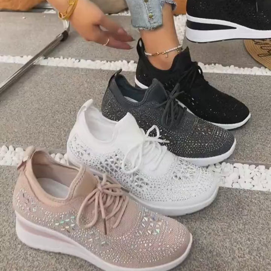 women wedge sneakers solid color round toe daily wear shoes
