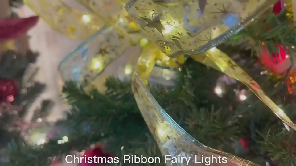 Product flat lay: OPP bag pack, 5 cm fairy lights ribbon, LED detail

