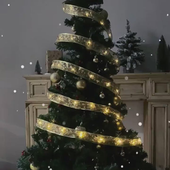 Gift box wrapped with lighted ribbon – multicolor LED bow-tie sparkle for premium presentation

