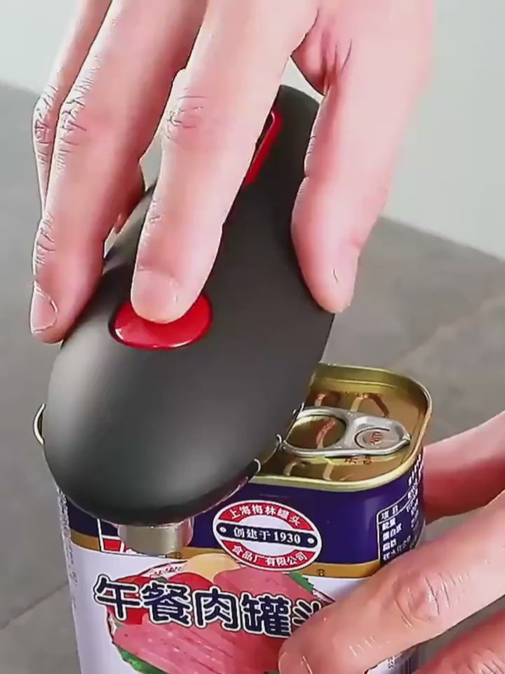 Modern black can opener styled with pantry essentials for practical small kitchen storage
