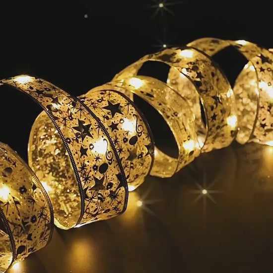 Wreath décor with fairy lights ribbon – warm, flexible LED band framing the front door

