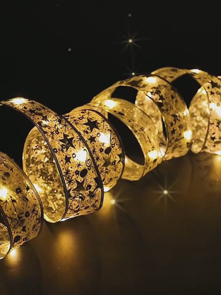 Wreath décor with fairy lights ribbon – warm, flexible LED band framing the front door

