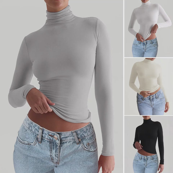 Y2K Slim Turtleneck T-Shirt minimalist capsule wardrobe look