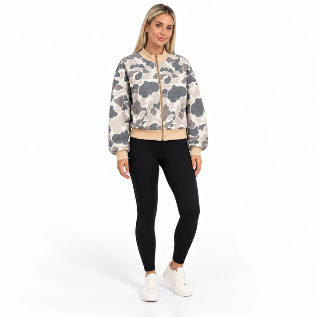Camouflage Sweatshirt, Women's Zip Bomber with Rib Trim