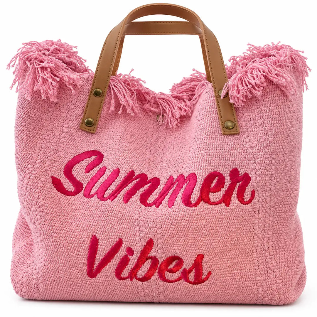 Close view of a pink tote&