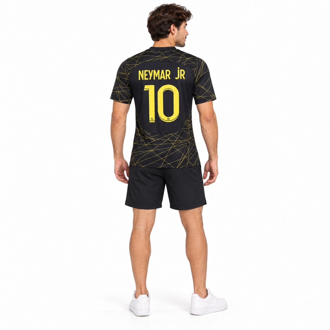PSG Neymar black gold fan tee back view on male model