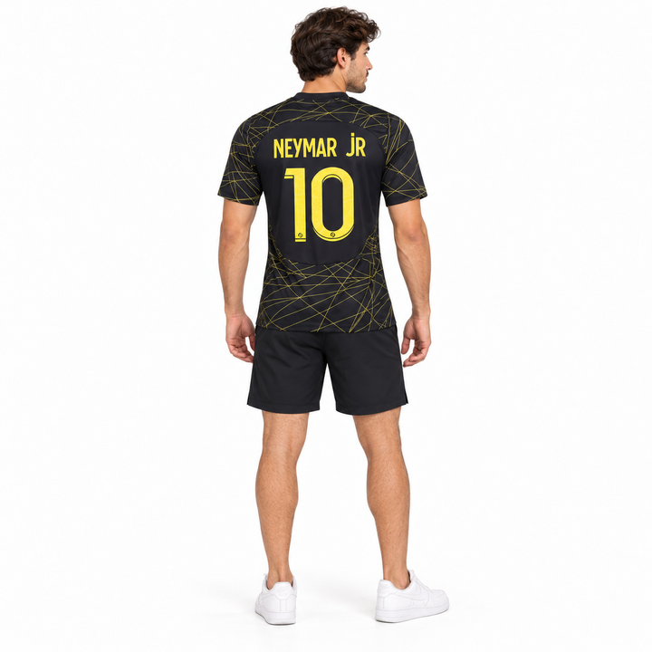 PSG Neymar black gold fan tee back view on male model