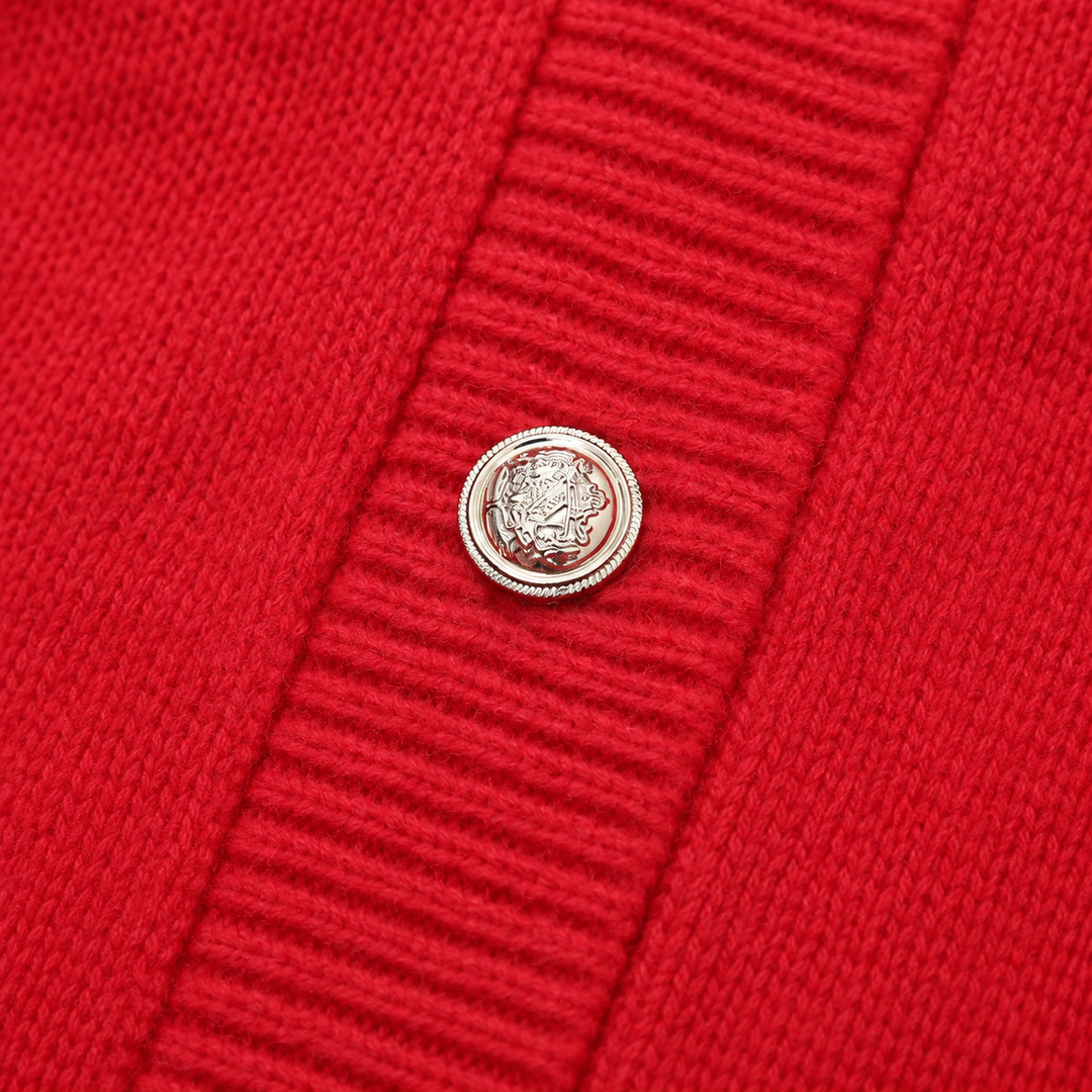 Close-up of the red cardigan&