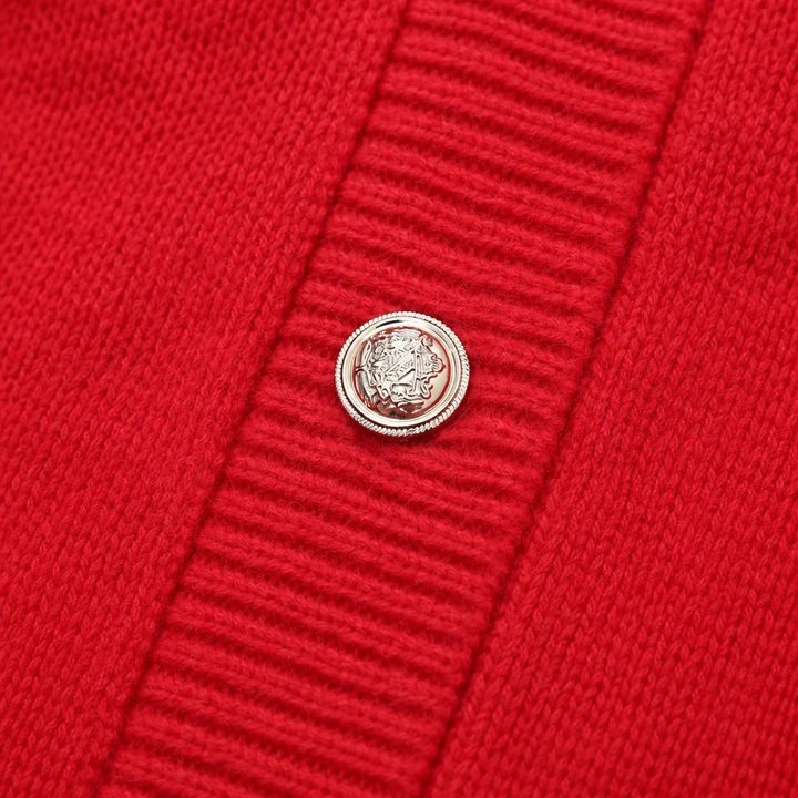 Close-up of the red cardigan&