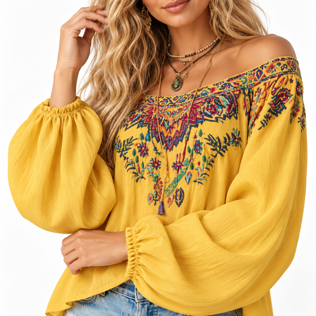 Yellow sleeve and embroidery detail