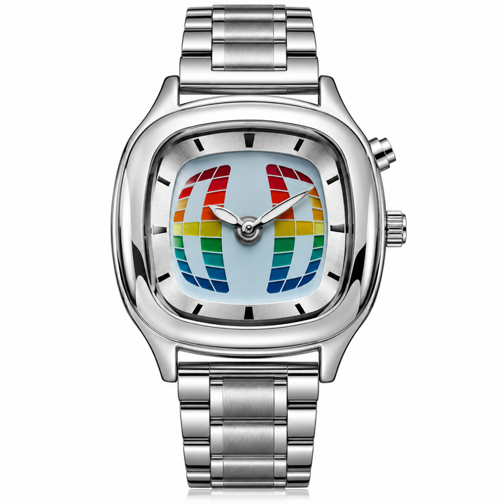 Retro quartz watch multicolor dial front view
