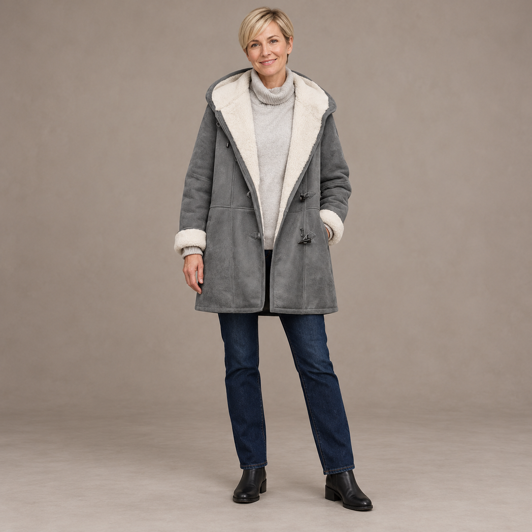 Model wearing the gray women&