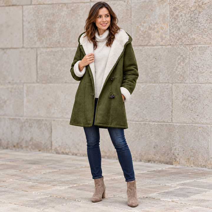 Model wearing the green women&