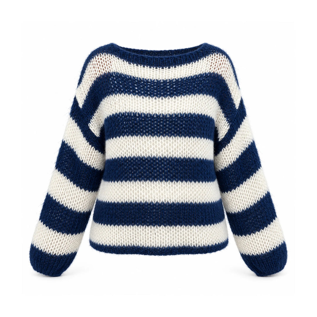 Navy blue and cream striped women&