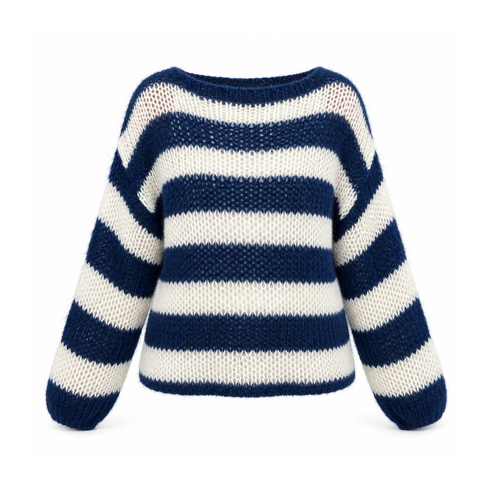 Navy blue and cream striped women&