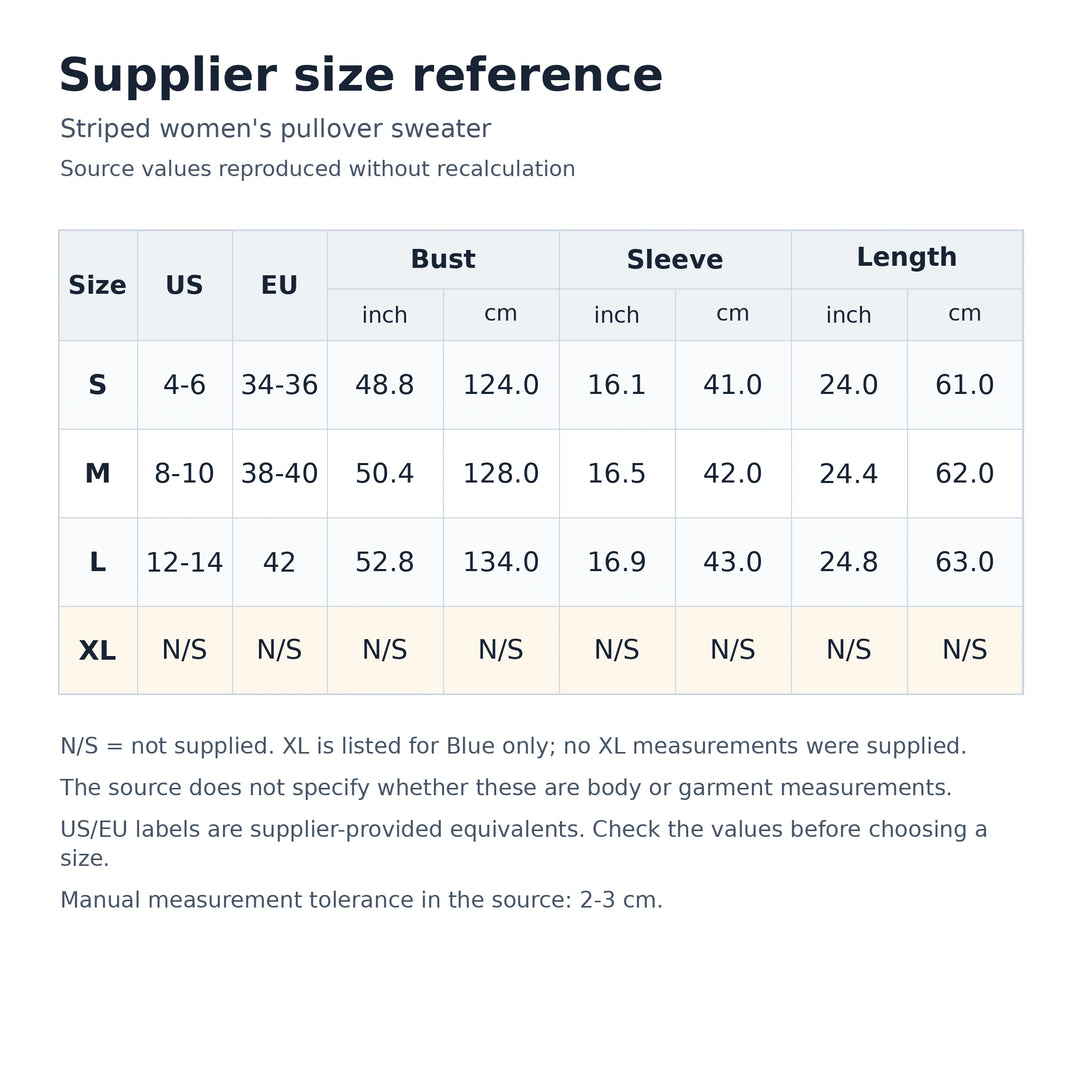 Supplier size reference for the women&