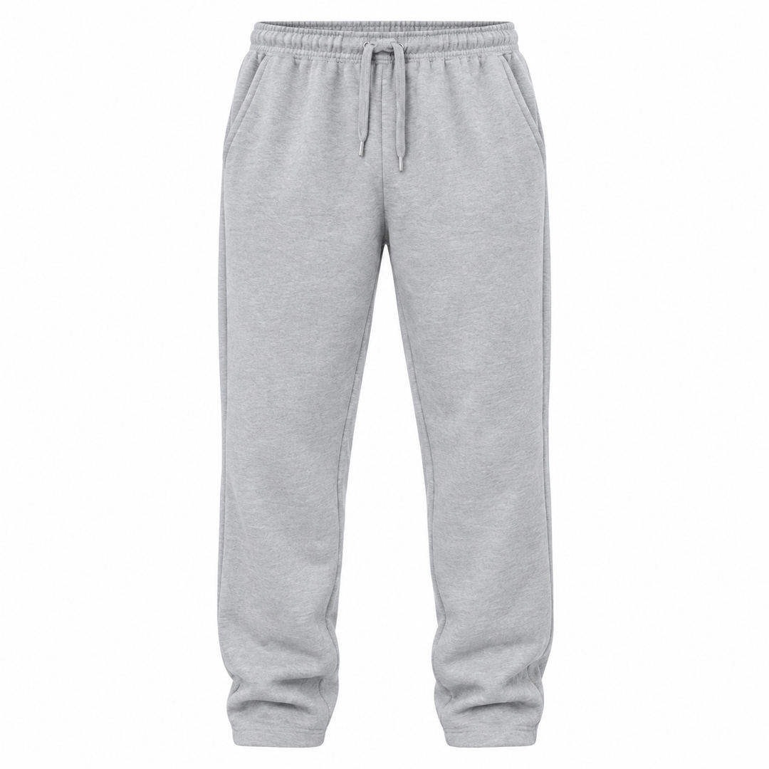 Light gray sweatpants product-only front view with drawstring waist and straight legs