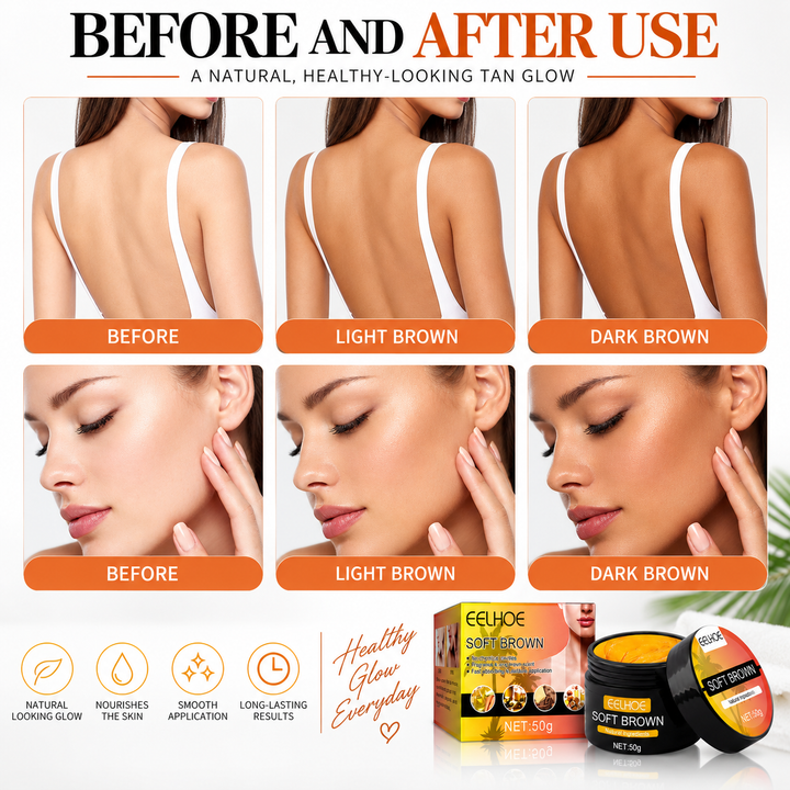 Before and after comparison showing before, light brown and dark brown skin tone stages