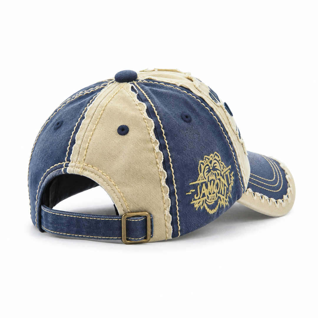 Back view of Navy / Sand cap showing the adjustable strap