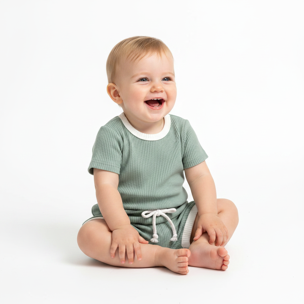 Baby two-piece clothing set with diagonal closure and soft breathable cotton for everyday toddler outfits