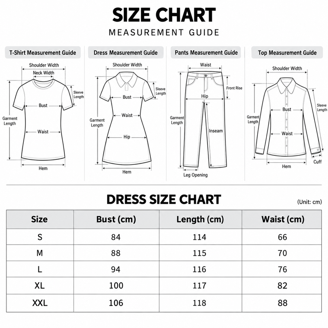 twist dress size chart