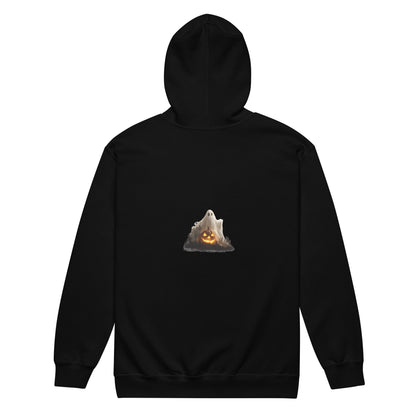 Black hoodie with ghost and pumpkin graphic on back