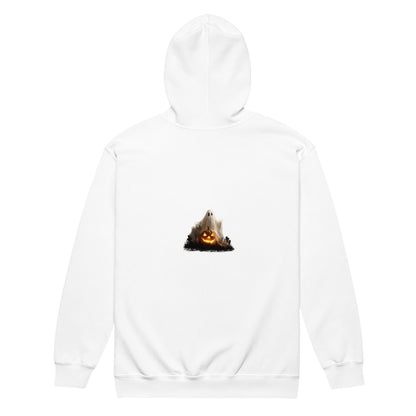White fleece hoodie with Halloween ghost and pumpkin
